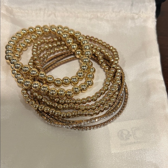 Evereve Jewelry - Evereve Elegant Gold Beaded and Rhinestone Stretch Bracelet Set (8)